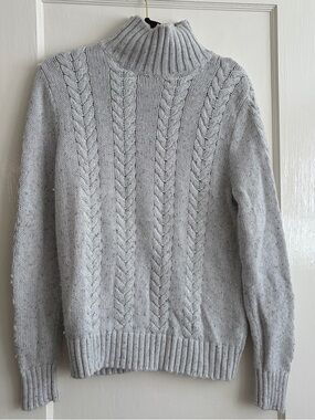 Banana Republic Light Gray Cable-Knit Turtleneck Sweater